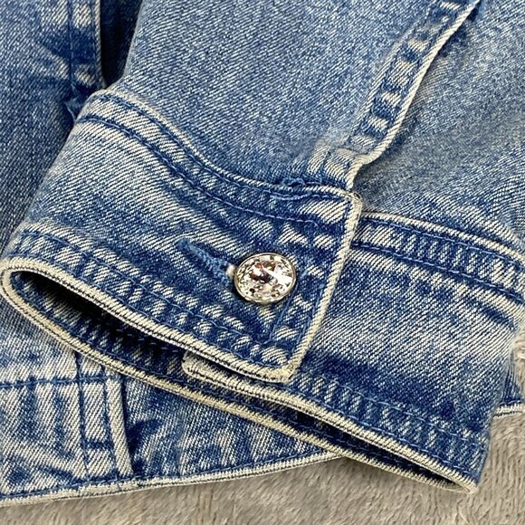 Christine Alexander Trucker Jacket Women L Blue Denim Rhinestone Mandala Crystal - Picture 12 of 16